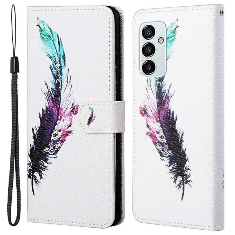 Nahkakotelo Samsung Galaxy M23 5G Suojaketju Kuori Feather Kaulanauhalla