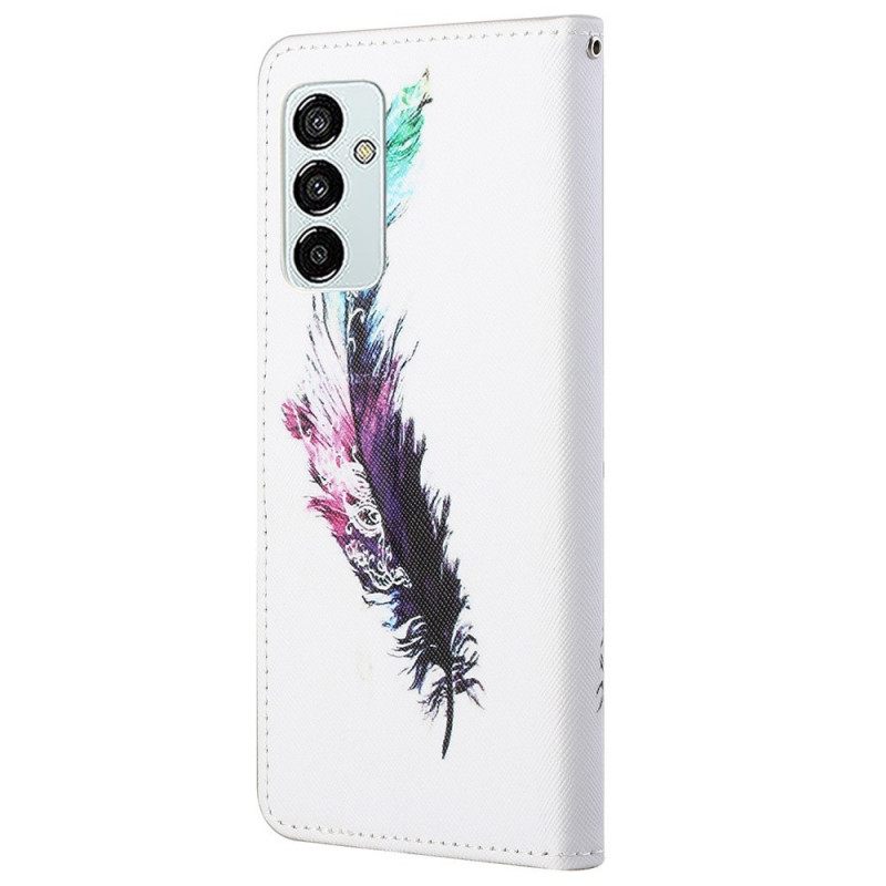 Nahkakotelo Samsung Galaxy M23 5G Suojaketju Kuori Feather Kaulanauhalla