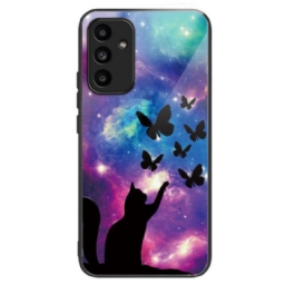 Kuori Samsung Galaxy A15 Tempered Glass Cat And Butterflies