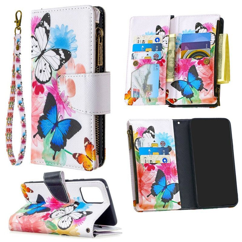 Nahkakotelo Samsung Galaxy S10 Lite Butterflies Vetoketjullinen Tasku