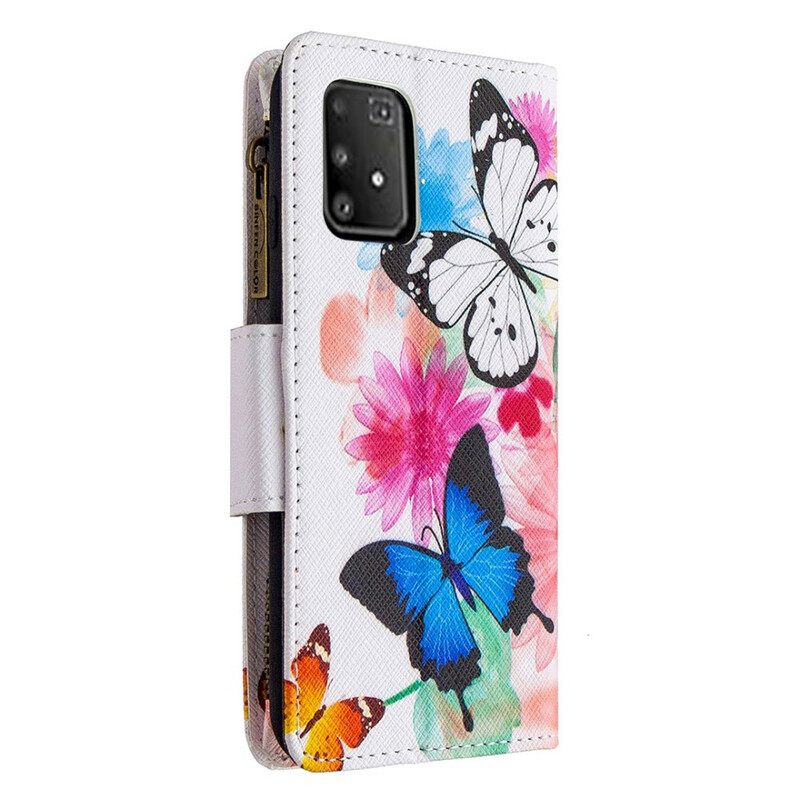 Nahkakotelo Samsung Galaxy S10 Lite Butterflies Vetoketjullinen Tasku