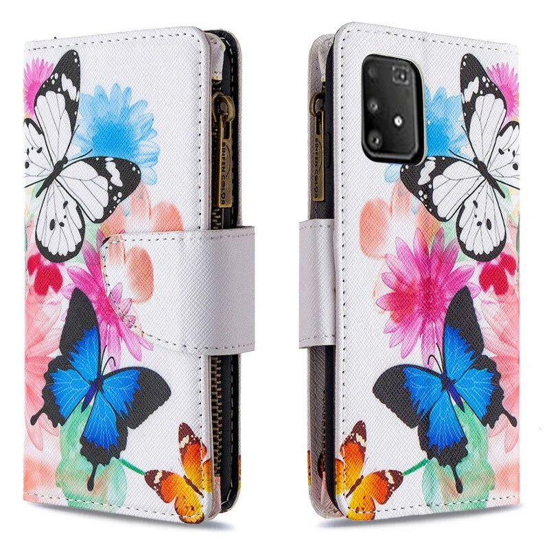 Nahkakotelo Samsung Galaxy S10 Lite Butterflies Vetoketjullinen Tasku