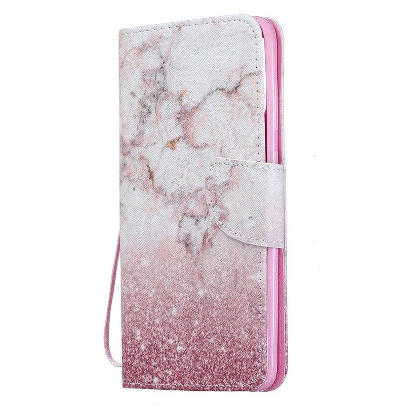 Kotelot Samsung Galaxy A70 Suojaketju Kuori Pink Marble Irrotettavalla Hihnalla