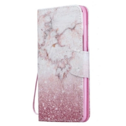 Kotelot Samsung Galaxy A70 Suojaketju Kuori Pink Marble Irrotettavalla Hihnalla