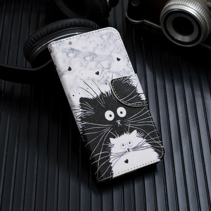 Kotelot Samsung Galaxy A70 Suojaketju Kuori White Cat Black Cat Irrotettavalla Hihnalla