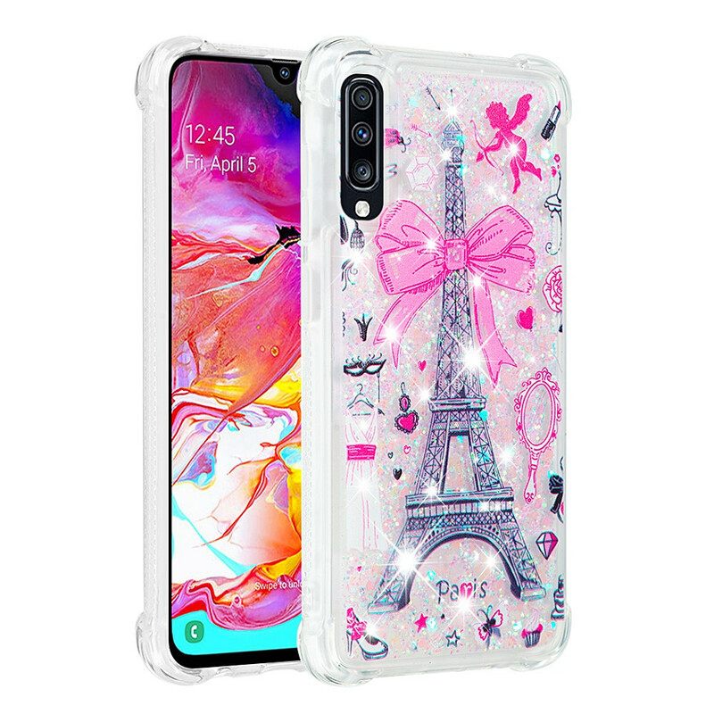 Kuori Samsung Galaxy A70 Eiffel-tornin Paljetteja