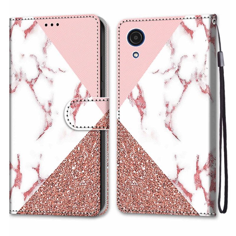 Flip Case Samsung Galaxy A03 Core Kolmio Marmorissa Ja Paljeteissa