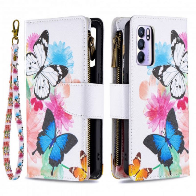 Kotelot Oppo Reno 6 5G Butterflies Vetoketjullinen Tasku