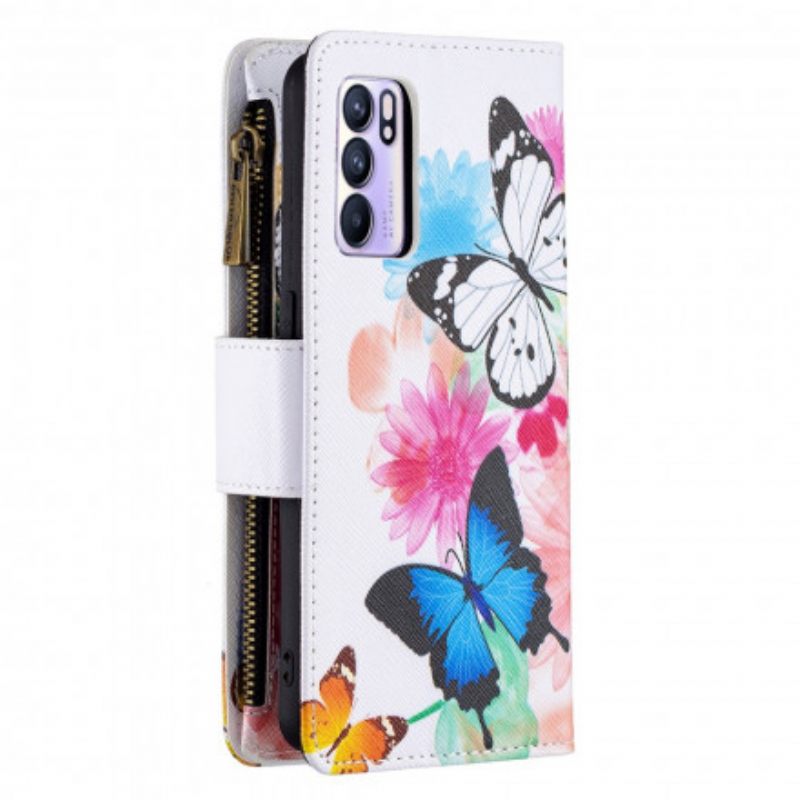 Kotelot Oppo Reno 6 5G Butterflies Vetoketjullinen Tasku