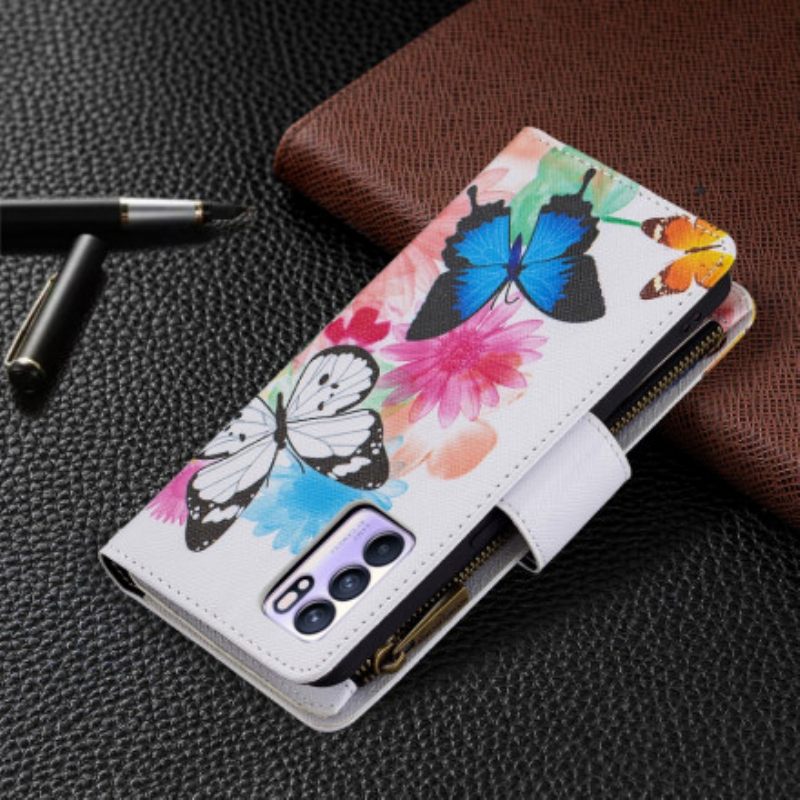 Kotelot Oppo Reno 6 5G Butterflies Vetoketjullinen Tasku