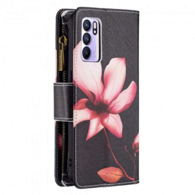 Kotelot Oppo Reno 6 5G Flower Vetoketjullinen Tasku