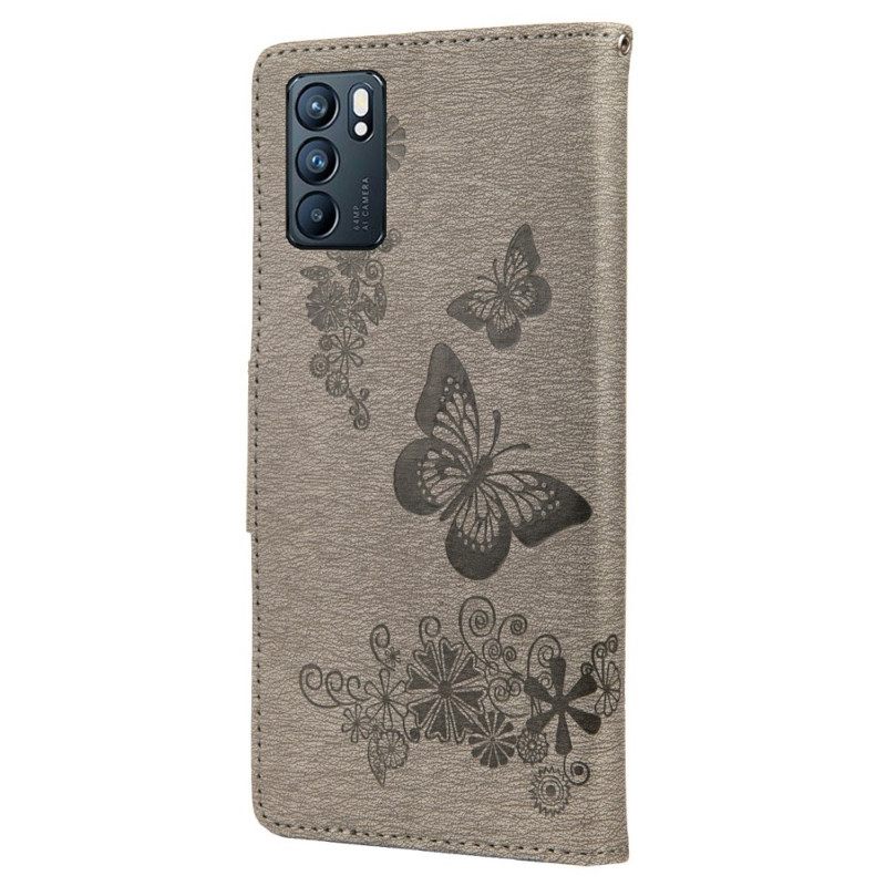 Kotelot Oppo Reno 6 5G Suojaketju Kuori Splendid Butterflies Hihnalla