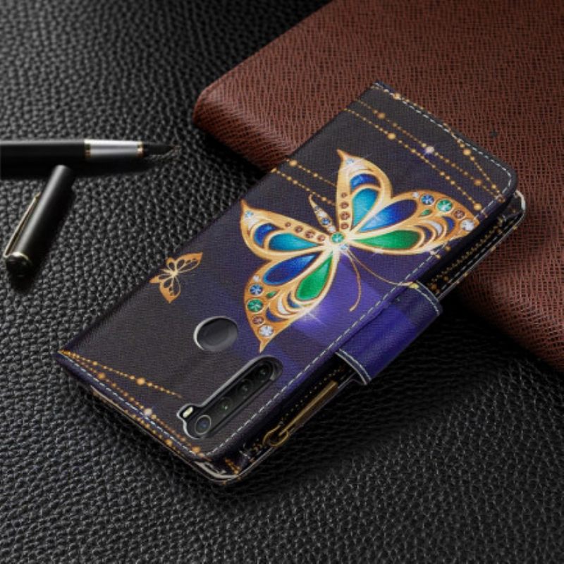 Nahkakotelo Xiaomi Redmi Note 8T Kultainen Butterfly Vetoketjullinen Pussi