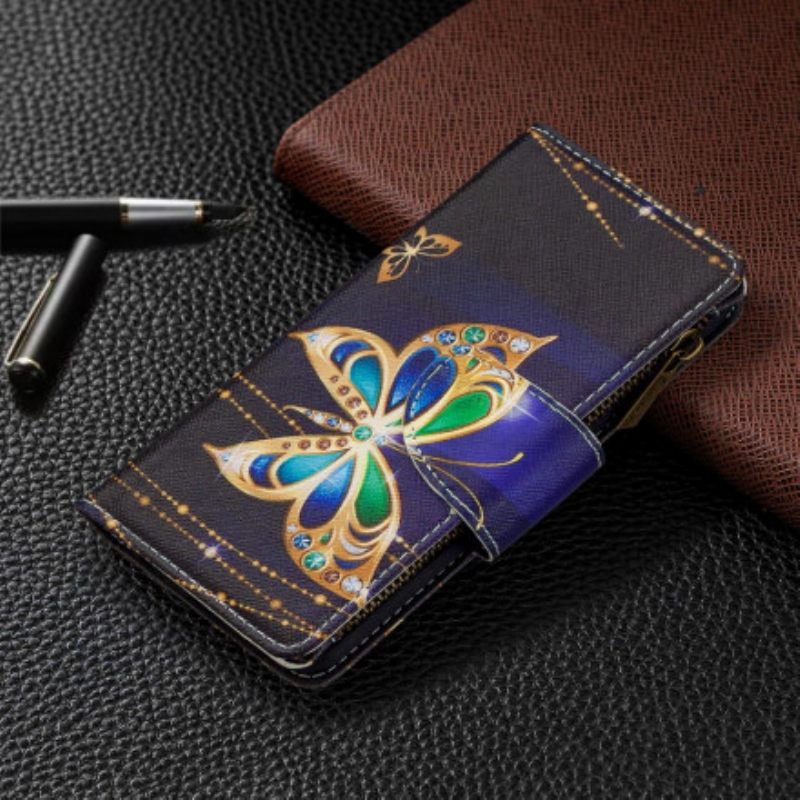 Nahkakotelo Xiaomi Redmi Note 8T Kultainen Butterfly Vetoketjullinen Pussi