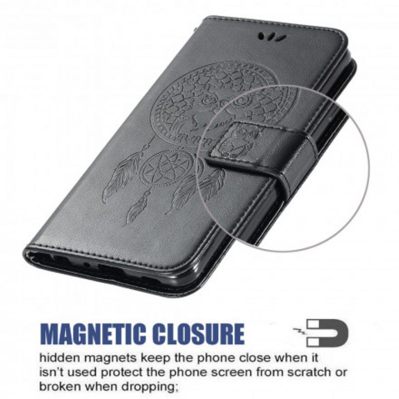 Flip Case Poco M3 Nahkaefekti Dreamcatcher Pöllö