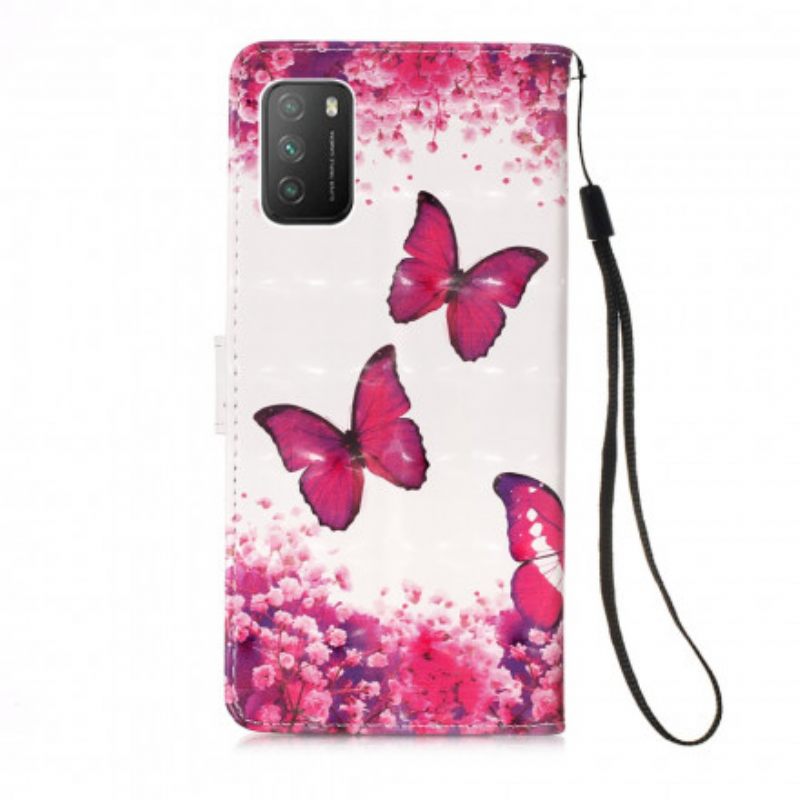 Flip Case Poco M3 Red Butterflies