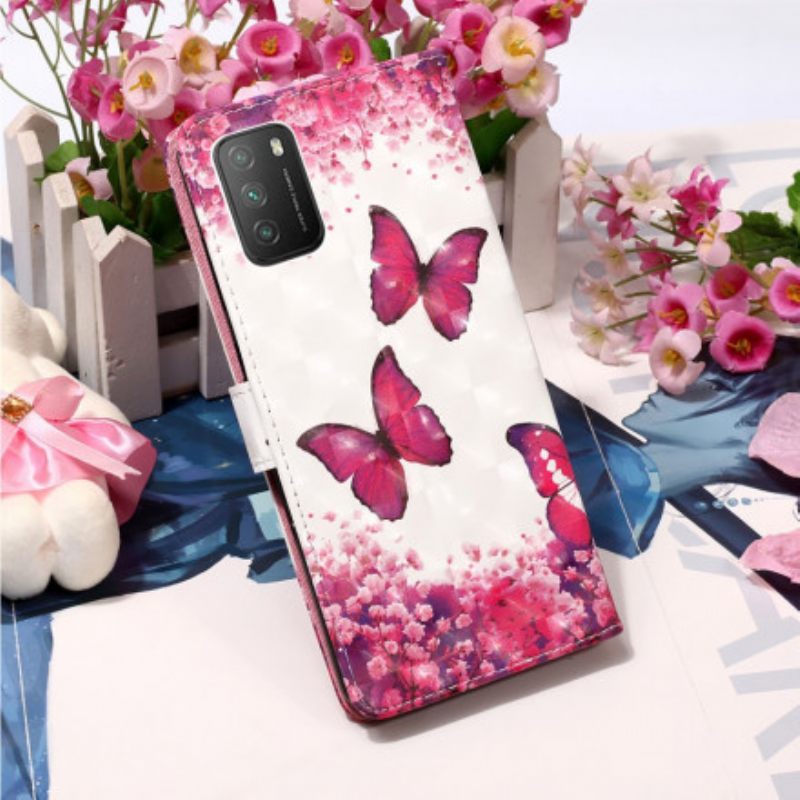 Flip Case Poco M3 Red Butterflies