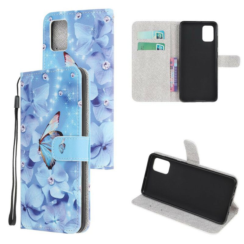 Flip Case Poco M3 Suojaketju Kuori Diamond Butterflies Hihnalla