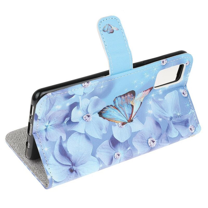 Flip Case Poco M3 Suojaketju Kuori Diamond Butterflies Hihnalla