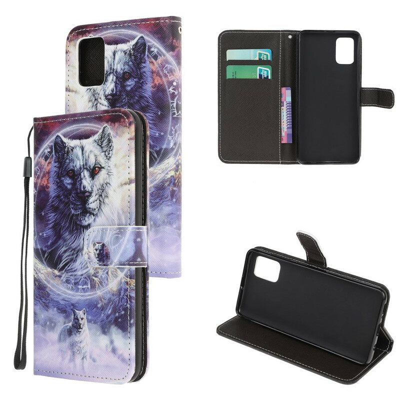 Flip Case Poco M3 Wolf Talvella Kaulanauhan Kanssa