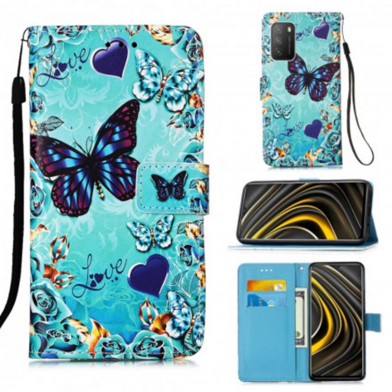 Kotelot Poco M3 Suojaketju Kuori Love Butterflies In Strap