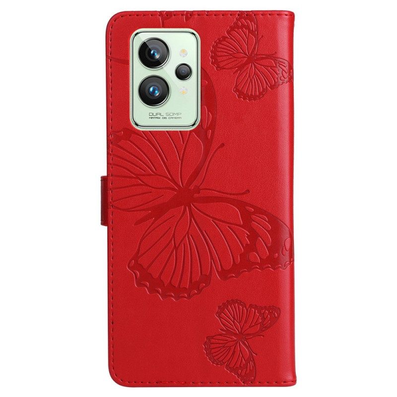 Flip Case Realme GT2 Pro Suojaketju Kuori Giant Thong Butterflies