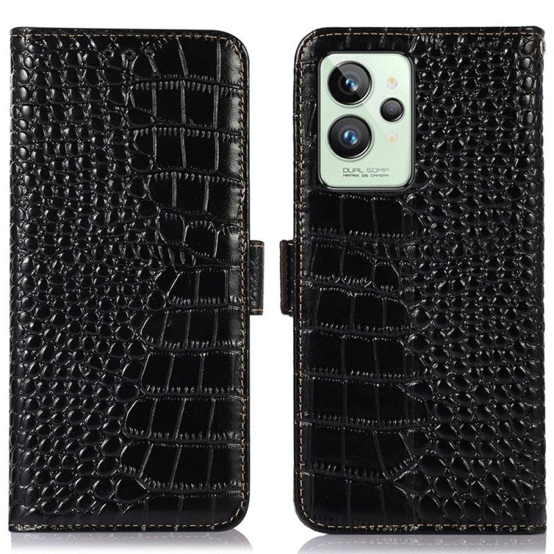 Nahkakotelo Realme GT2 Pro Crocodile Style Aitoa Nahkaa Rfid