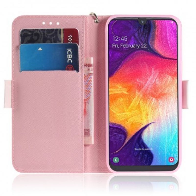 Flip Case Samsung Galaxy A50 Suojaketju Kuori Panda Love In Lanyard