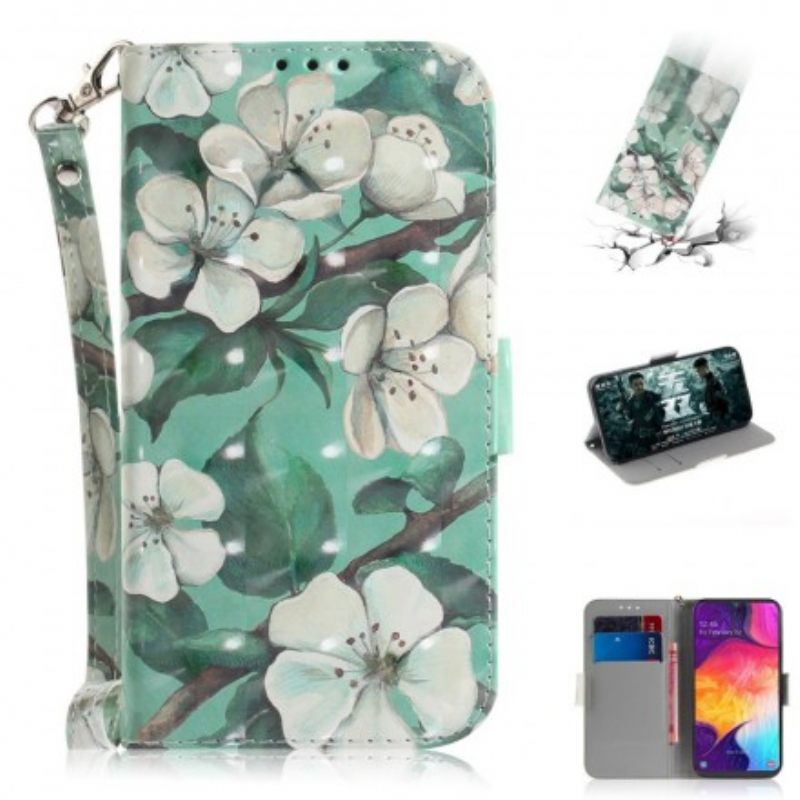 Flip Case Samsung Galaxy A50 Suojaketju Kuori Strap Flower Branch