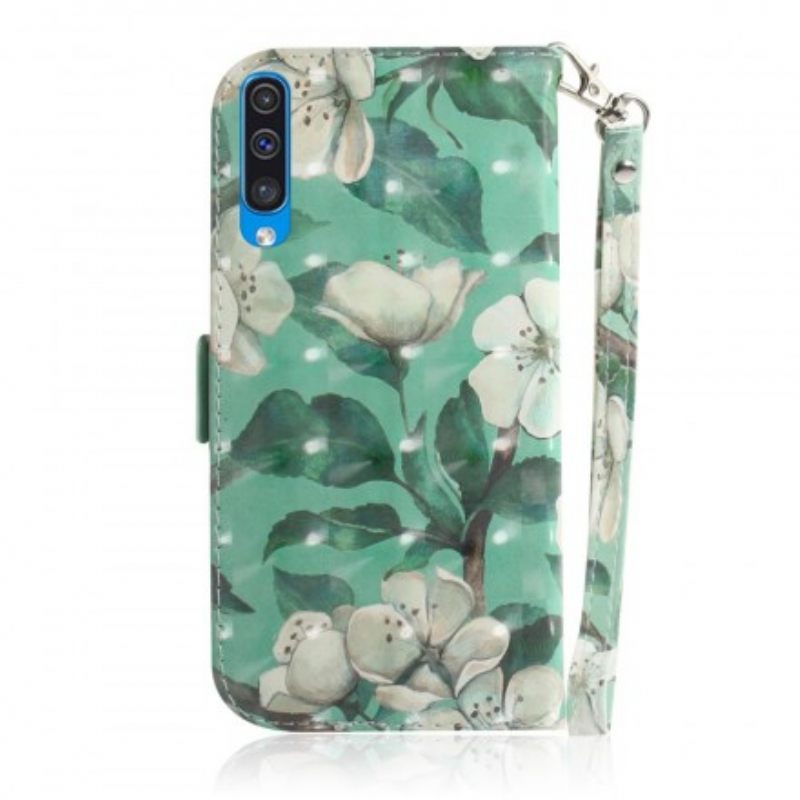 Flip Case Samsung Galaxy A50 Suojaketju Kuori Strap Flower Branch