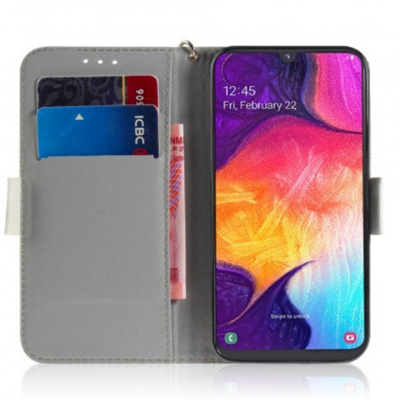 Flip Case Samsung Galaxy A50 Suojaketju Kuori Strap Flower Branch