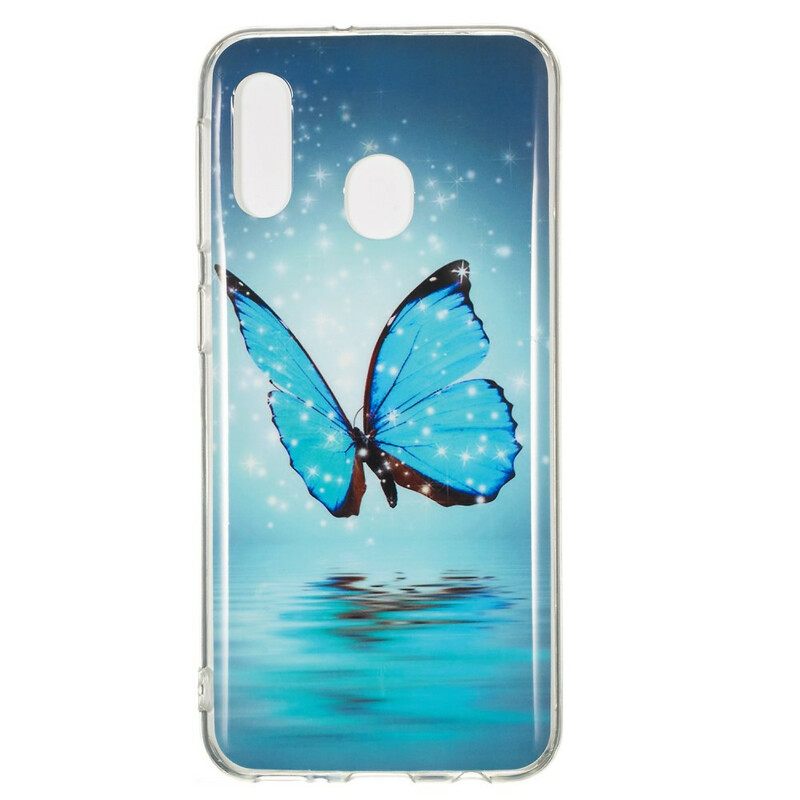 Case Samsung Galaxy A20e Fluoresoiva Sininen Perhonen