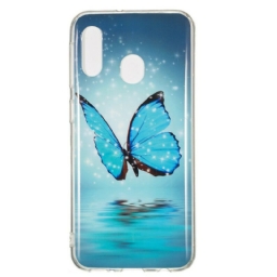 Case Samsung Galaxy A20e Fluoresoiva Sininen Perhonen