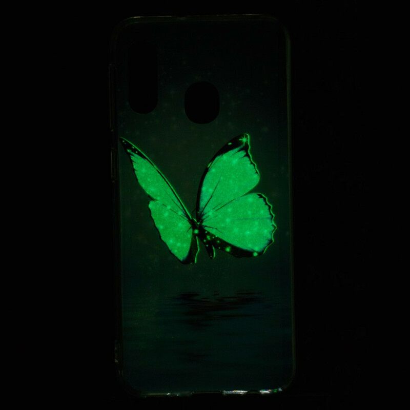 Case Samsung Galaxy A20e Fluoresoiva Sininen Perhonen