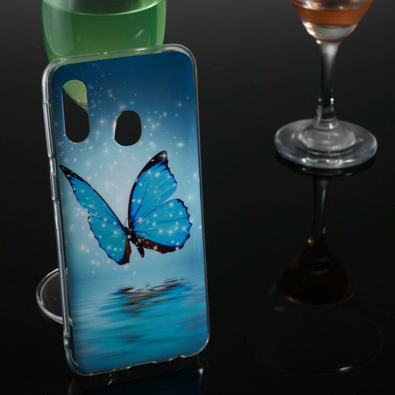 Case Samsung Galaxy A20e Fluoresoiva Sininen Perhonen