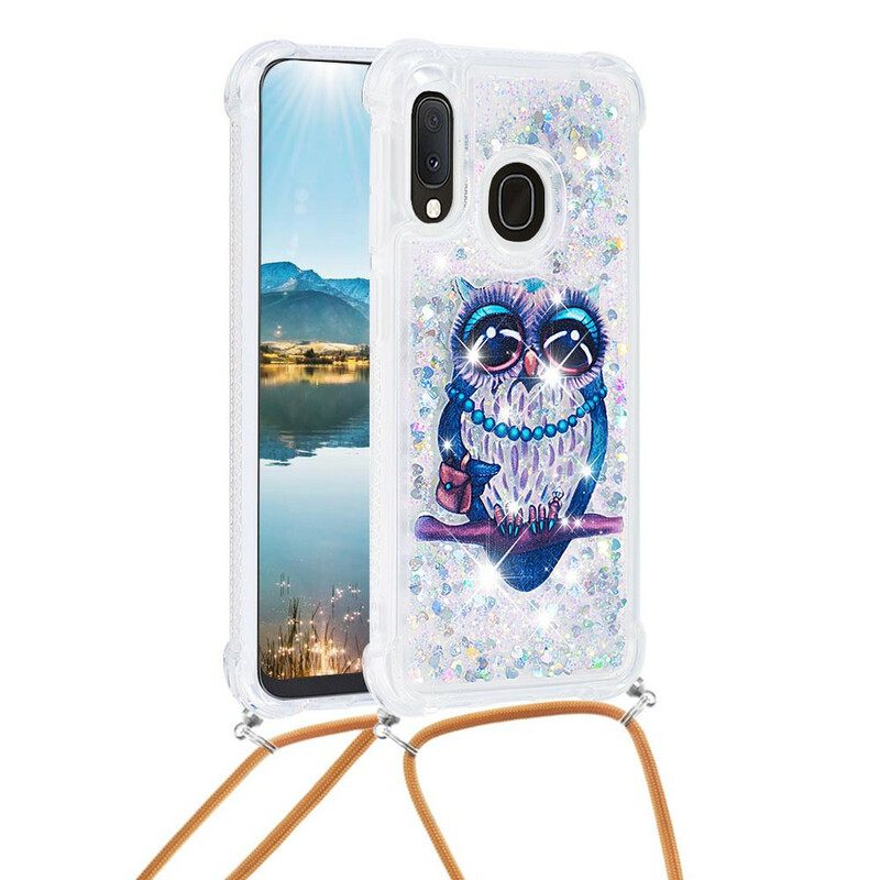 Case Samsung Galaxy A20e Kiristysnyörillä Miss Owl Sequin Vetonauha