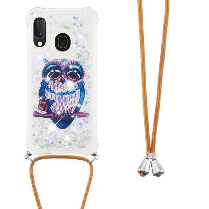 Case Samsung Galaxy A20e Kiristysnyörillä Miss Owl Sequin Vetonauha