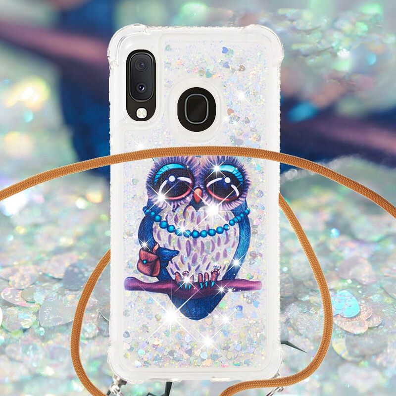 Case Samsung Galaxy A20e Kiristysnyörillä Miss Owl Sequin Vetonauha