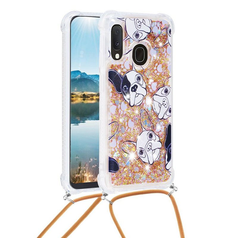 Kuori Samsung Galaxy A20e Kiristysnyörillä Sequin Drawstring Dogs