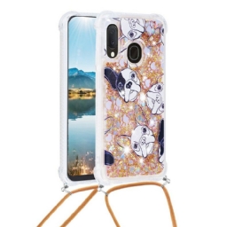 Kuori Samsung Galaxy A20e Kiristysnyörillä Sequin Drawstring Dogs