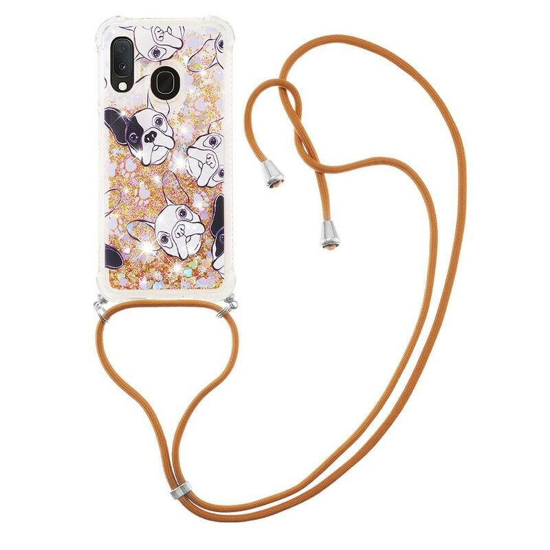 Kuori Samsung Galaxy A20e Kiristysnyörillä Sequin Drawstring Dogs