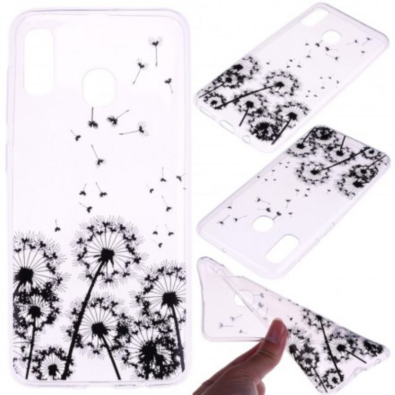 Kuori Samsung Galaxy A20e Transparent Black Dandelions