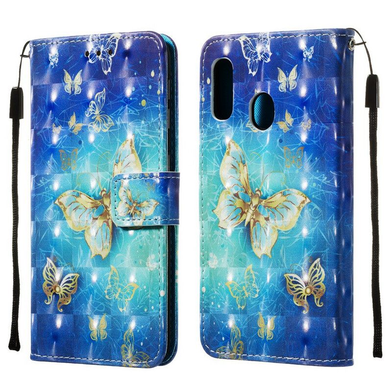 Nahkakotelo Samsung Galaxy A20e Golden Butterflies