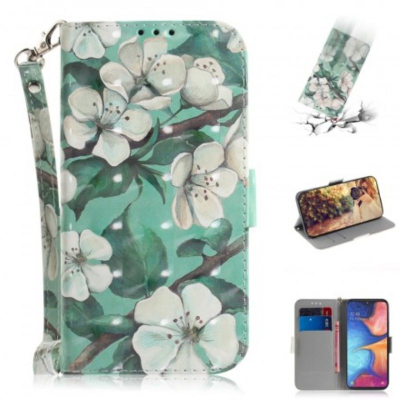 Nahkakotelo Samsung Galaxy A20e Suojaketju Kuori Strap Flower Branch