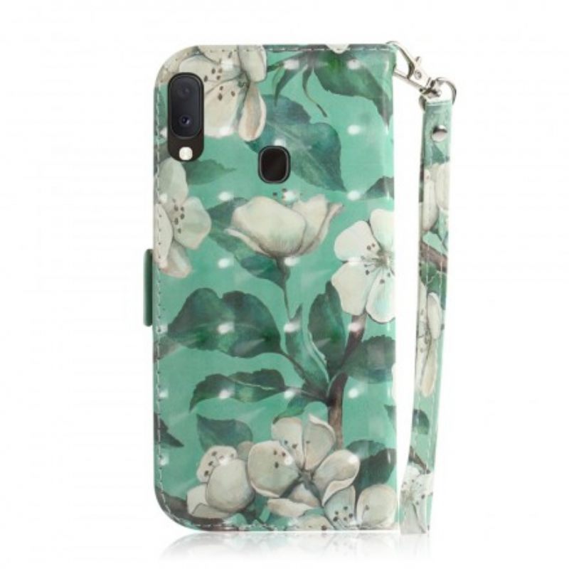 Nahkakotelo Samsung Galaxy A20e Suojaketju Kuori Strap Flower Branch