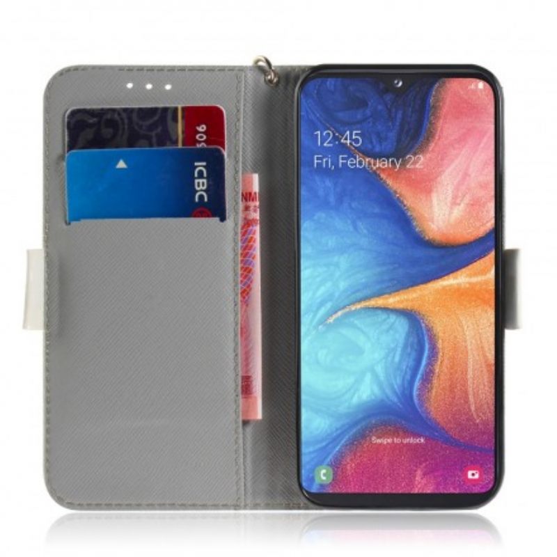 Nahkakotelo Samsung Galaxy A20e Suojaketju Kuori Strap Flower Branch