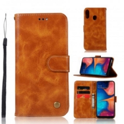 Nahkakotelo Samsung Galaxy A20e Suojaketju Kuori Vintage Leather Effect Strappy