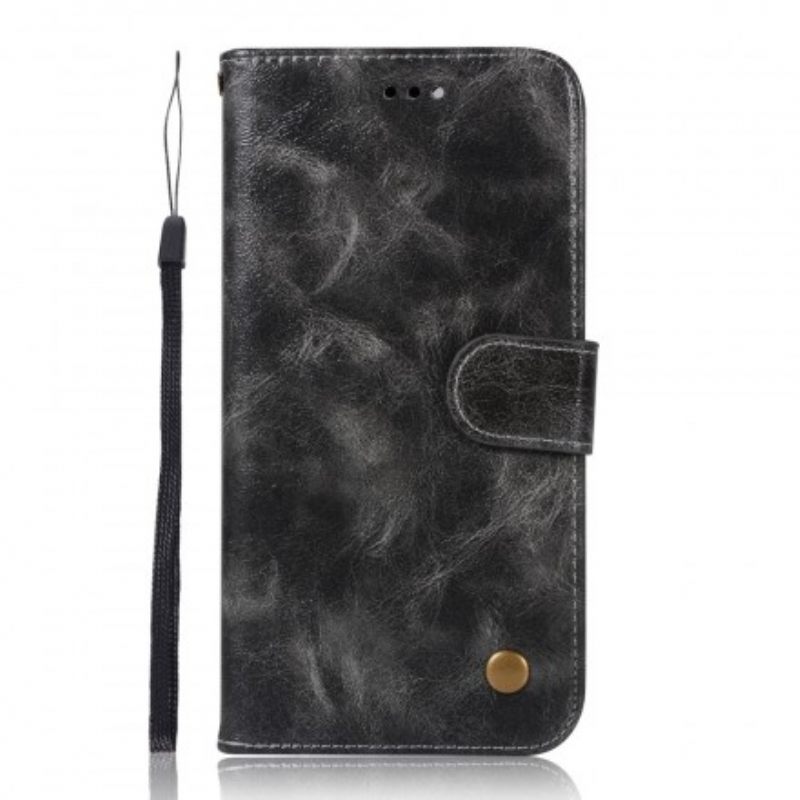 Nahkakotelo Samsung Galaxy A20e Suojaketju Kuori Vintage Leather Effect Strappy