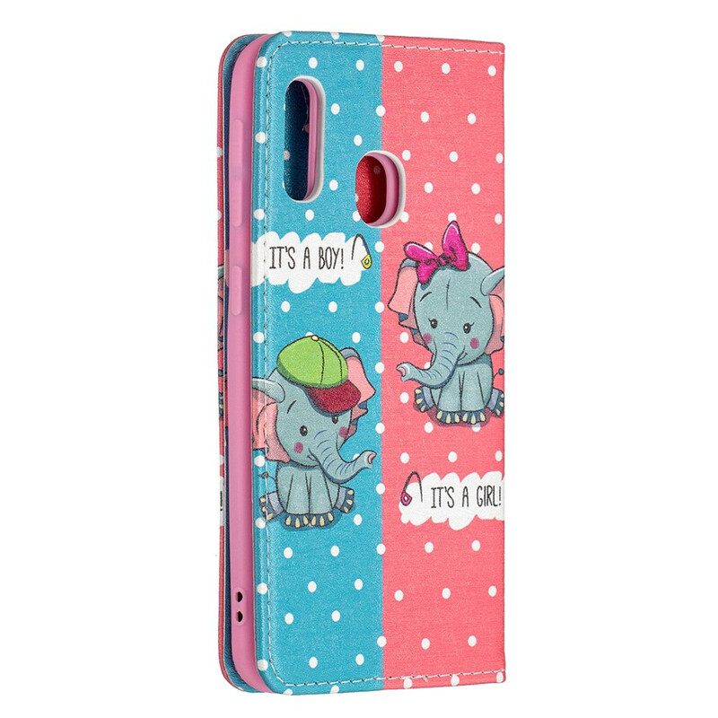 Puhelinkuoret Samsung Galaxy A20e Kotelot Flip Baby Elephants