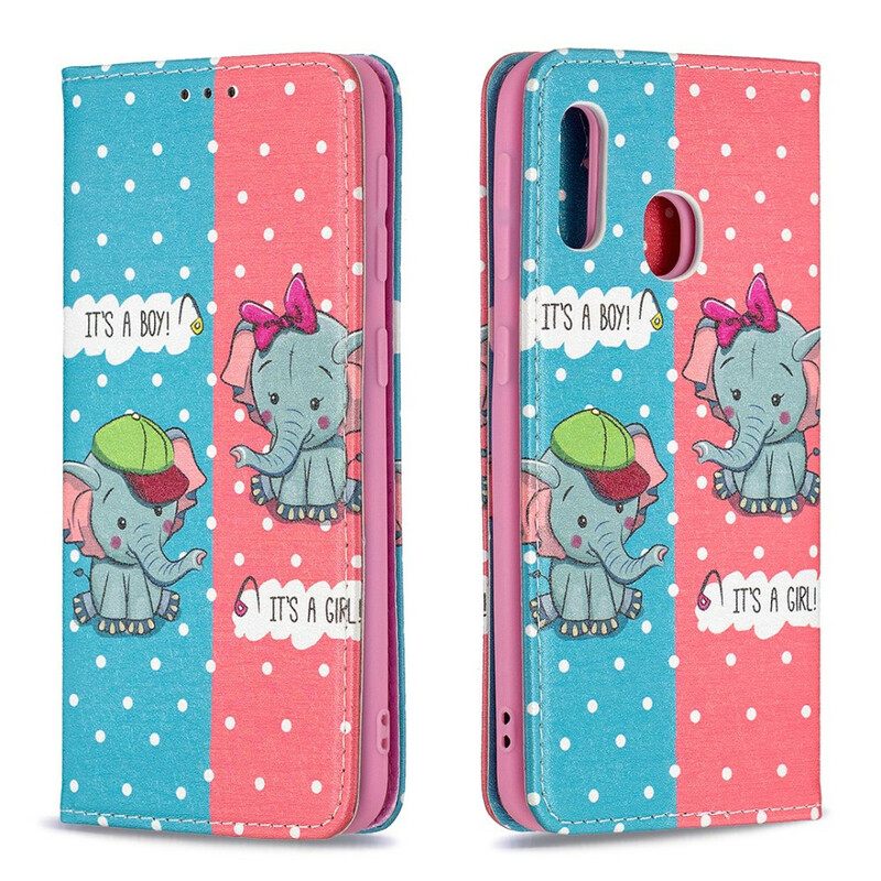 Puhelinkuoret Samsung Galaxy A20e Kotelot Flip Baby Elephants